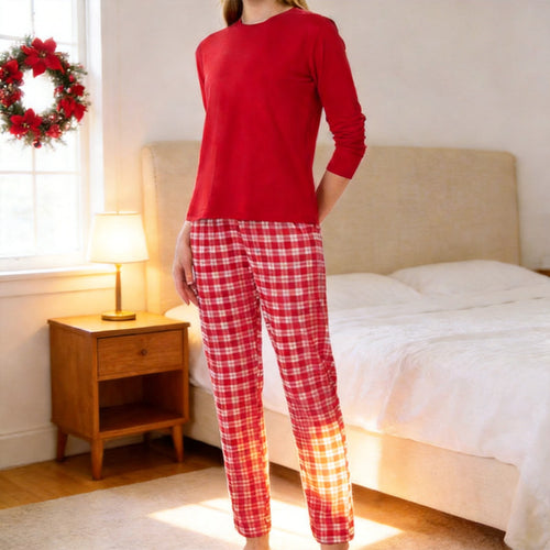 Damen-Pyjama-Set, Rundhalsausschnitt, weihnachtliches Design
