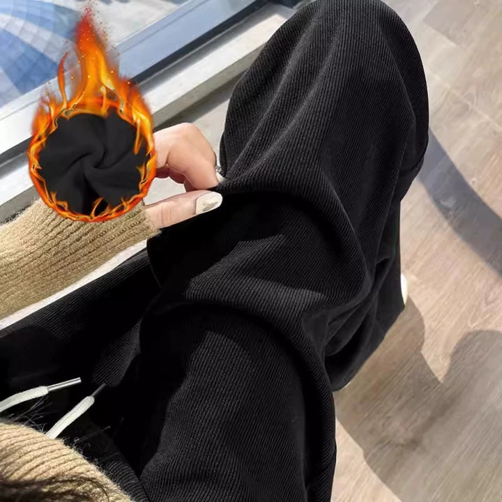 Damen-Cordhose, weites Bein, hohe Taille, optional gefüttert