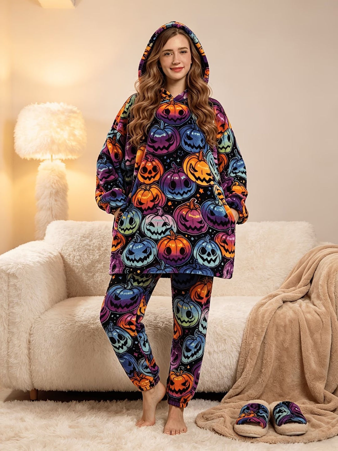 Damen-Pyjama-Set, gefüttert, warm und gemütlich