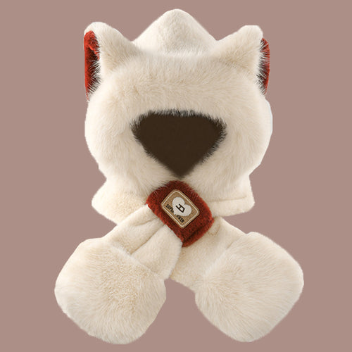 Flauschiges Set aus Mütze mit Fuchs-Ohren und Schal