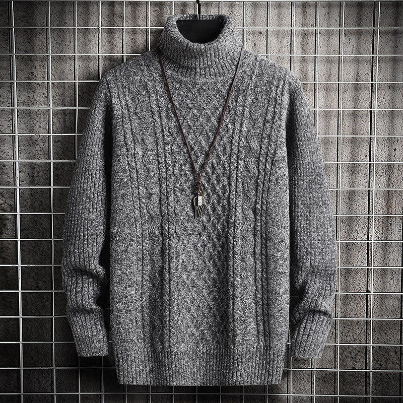Herren-Strickpullover, Rollkragen, Rautenmuster, schmal
