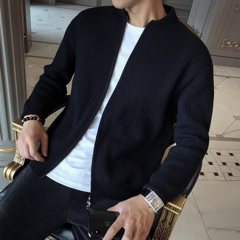 Herren-Strickjacke, Reißverschluss, Business-Casual, einfarbig