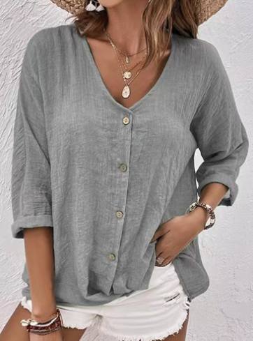 Drune | Entspannter Pullover mit V-Ausschnitt, Kurzen Ärmeln und Bluse