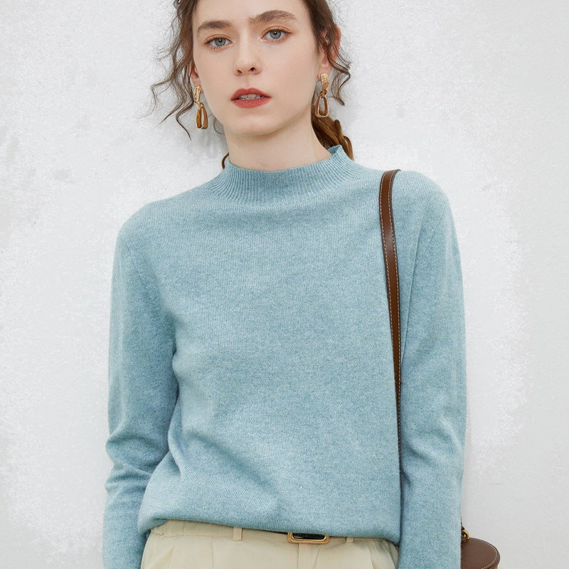Damen-Wollpullover, Stehkragen, Rippstrick, locker geschnitten