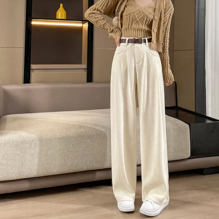 Kord-Hose mit weitem Bein, High-Waist, gefüttert