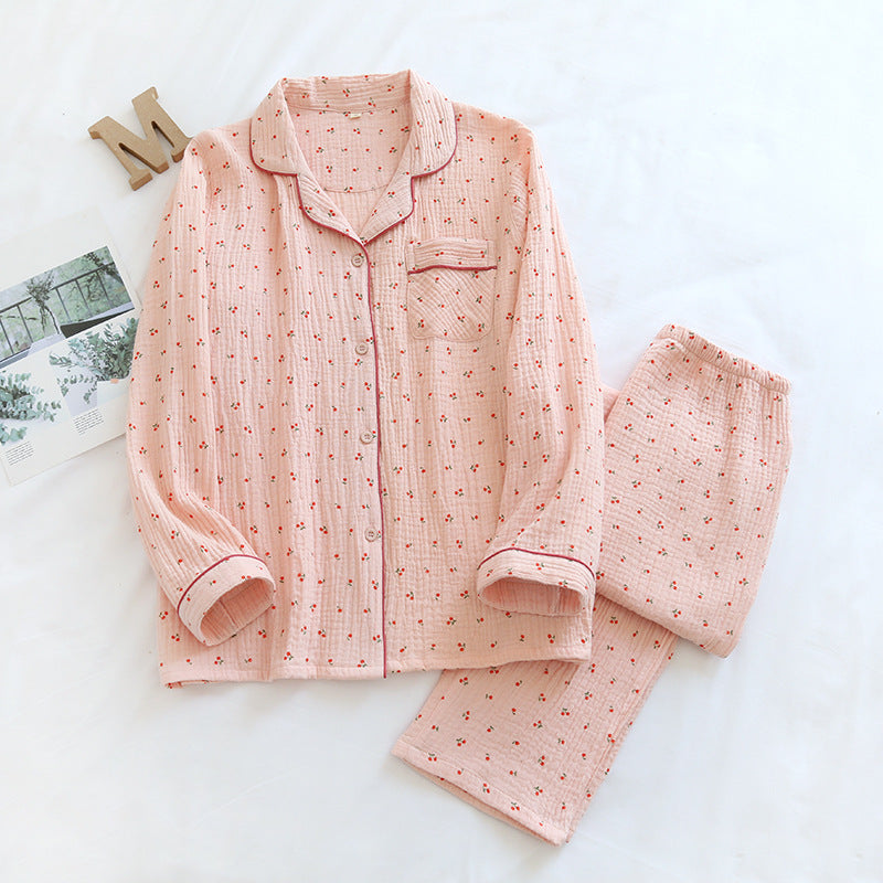 Damen-Schlafanzug, Baumwoll-Krepp, lang, locker