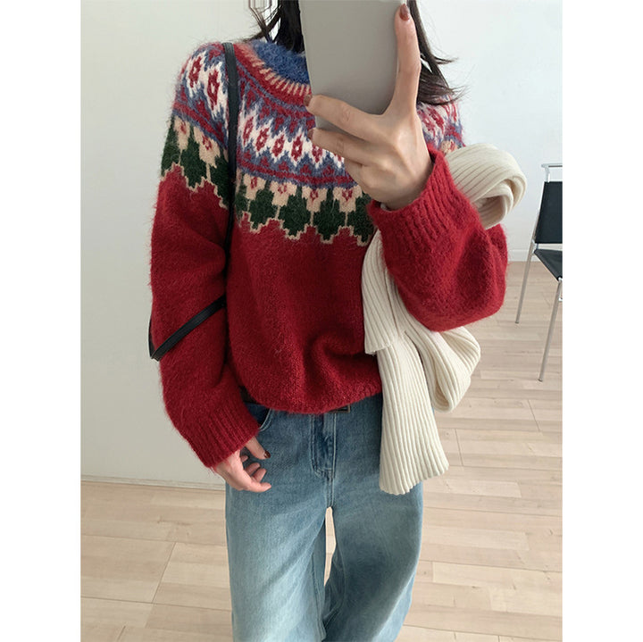 Damen-Strickpullover mit geometrischem Muster
