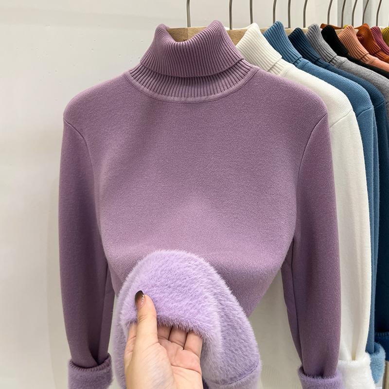 Damen-Rollkragenpullover, gefüttert, warm, Langarm