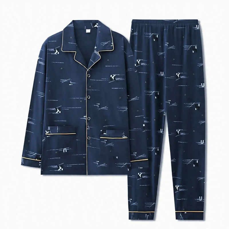 Herren-Pyjama-Set aus Baumwolle, langärmelig, bequem