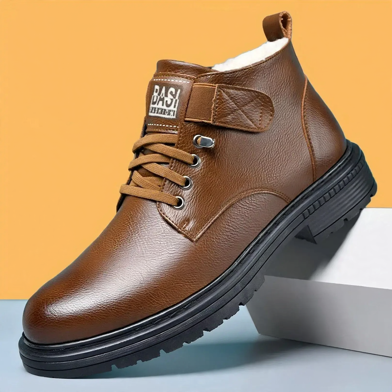 Gefütterte Herren-Winterstiefel, rutschfest, Kunstleder
