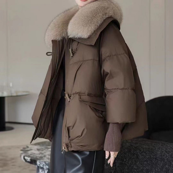 Kurze Damen-Winterjacke mit Webpelzkragen, wattiert