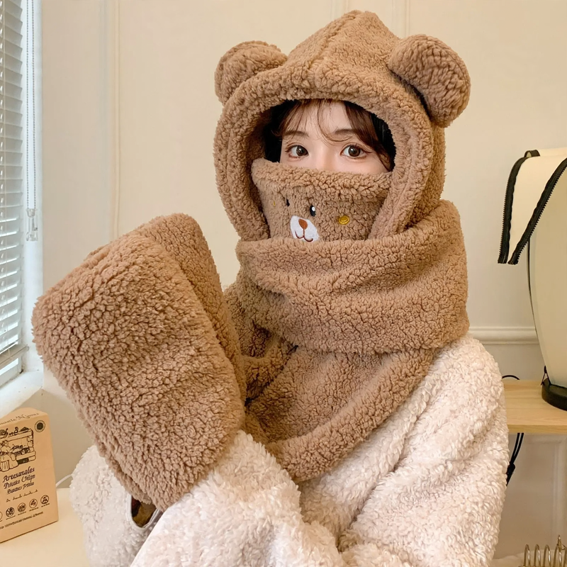 Flauschiges Bären-Set: Mütze, Schal und Handschuhe