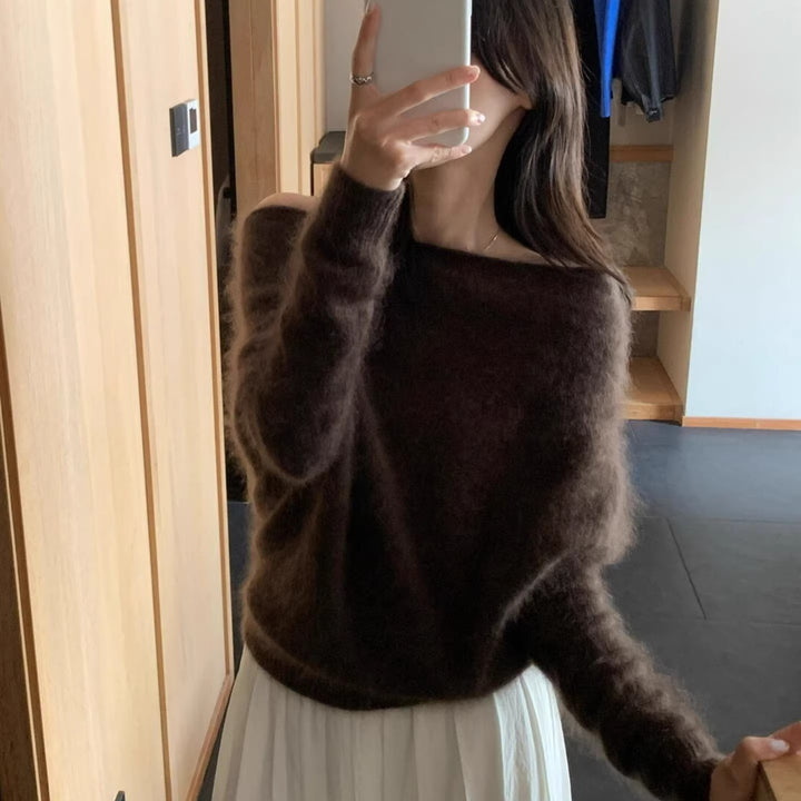 Damen-Strickpullover mit Carmen-Ausschnitt, locker