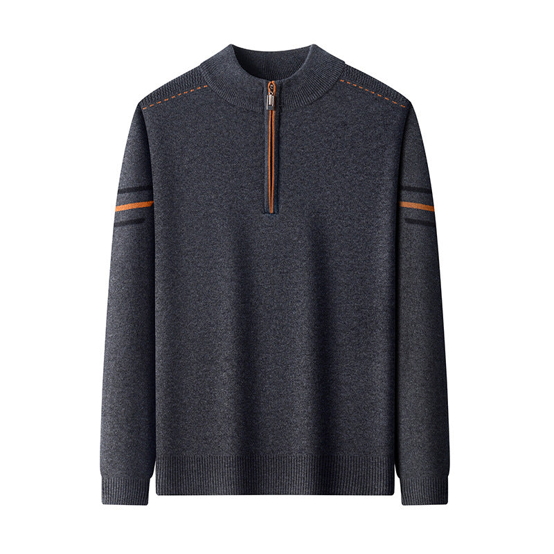 Herren Wollpullover mit Reißverschluss und Stehkragen
