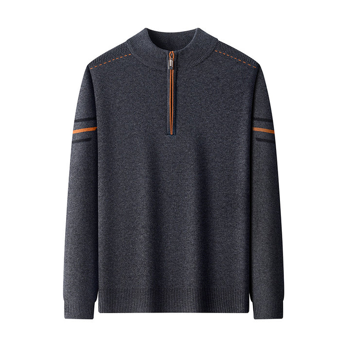 Herren Wollpullover mit Reißverschluss und Stehkragen