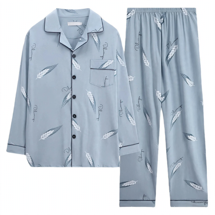 Herren-Pyjama-Set, Baumwolle, Langarm, kariert