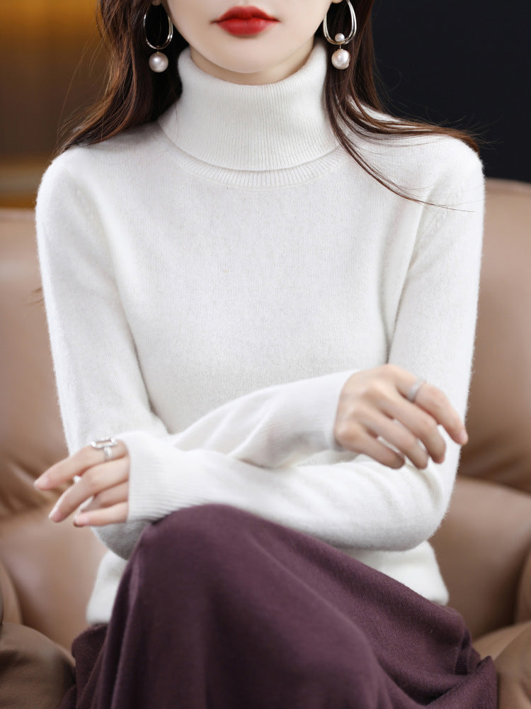 Damen-Rollkragenpullover aus reiner Wolle, locker geschnitten
