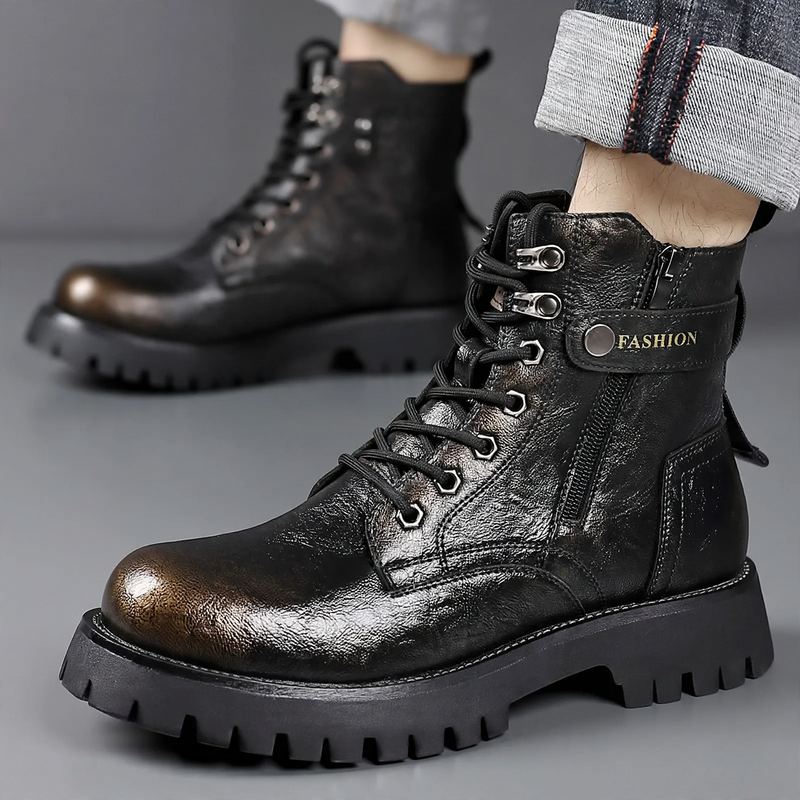 Herren-Stiefel aus Leder, gefüttert, mit Plateau