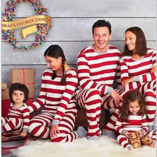 Familien-Schlafanzug-Set, gestreift, weihnachtlich