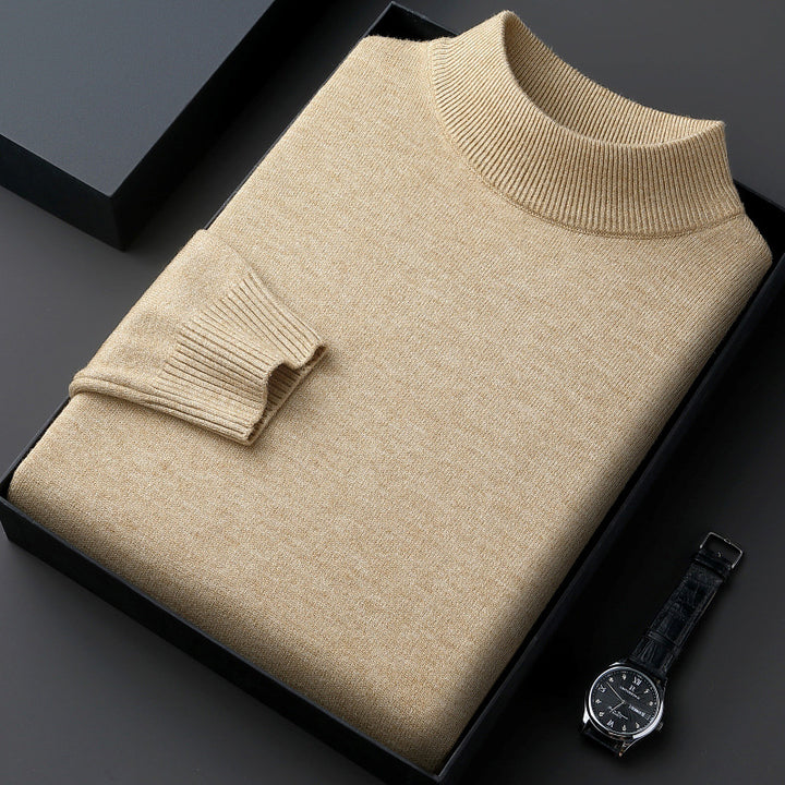 Herren-Pullover mit Stehkragen, fein gestrickt