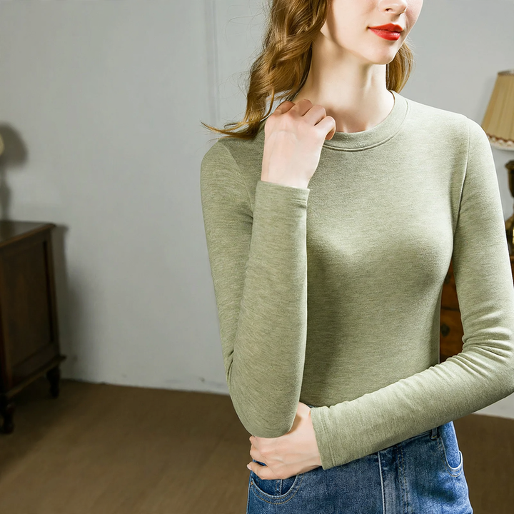 Damen-Rollkragen-Unterziehshirt mit Wollanteil und Futter