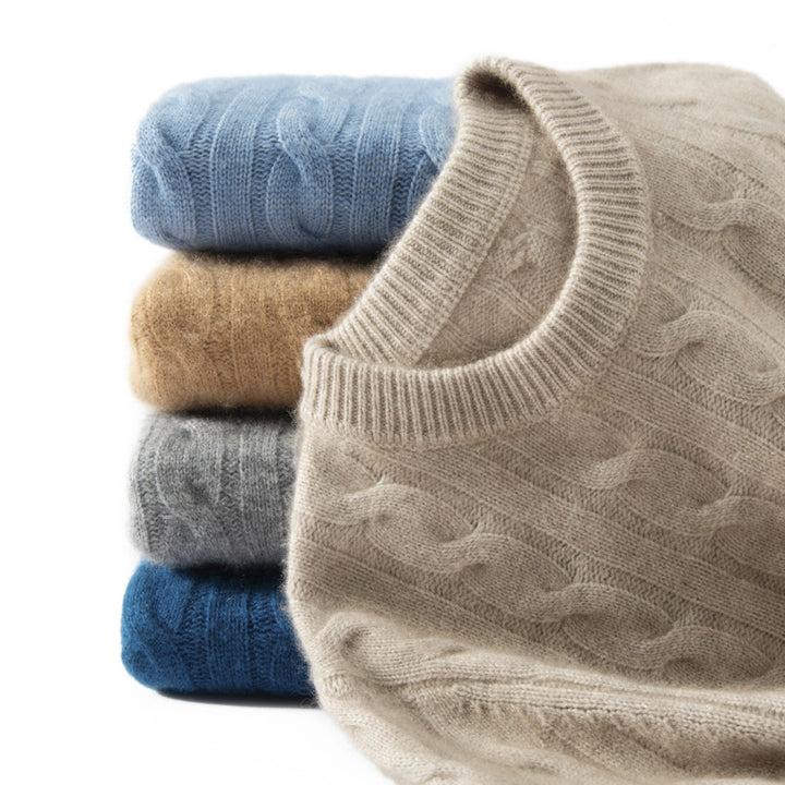 Herren-Kaschmirpullover, Zopfmuster, schweres Strickdesign