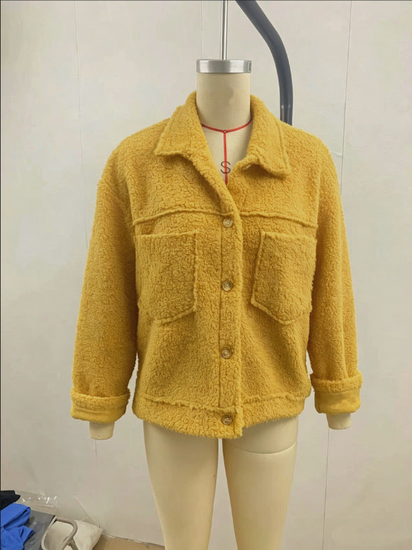 Lammfell-Imitat Jacke mit Revers und Knopfleiste