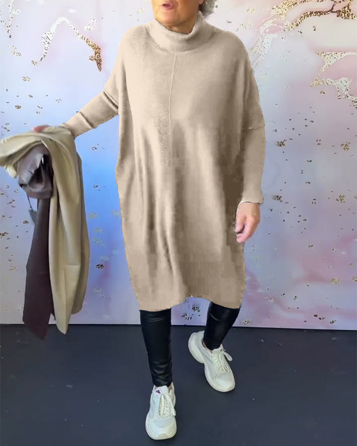 Drune | Lässiger Einfarbiger Pullover mit Hohem Kragen und Langen Ärmeln