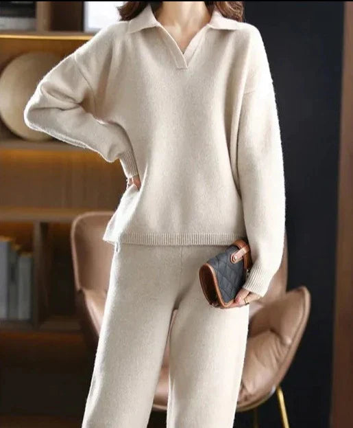 Drune - 2 Stück Set Ladies Oversized Trainingsanzug Polo Kragen Pullover und Hose