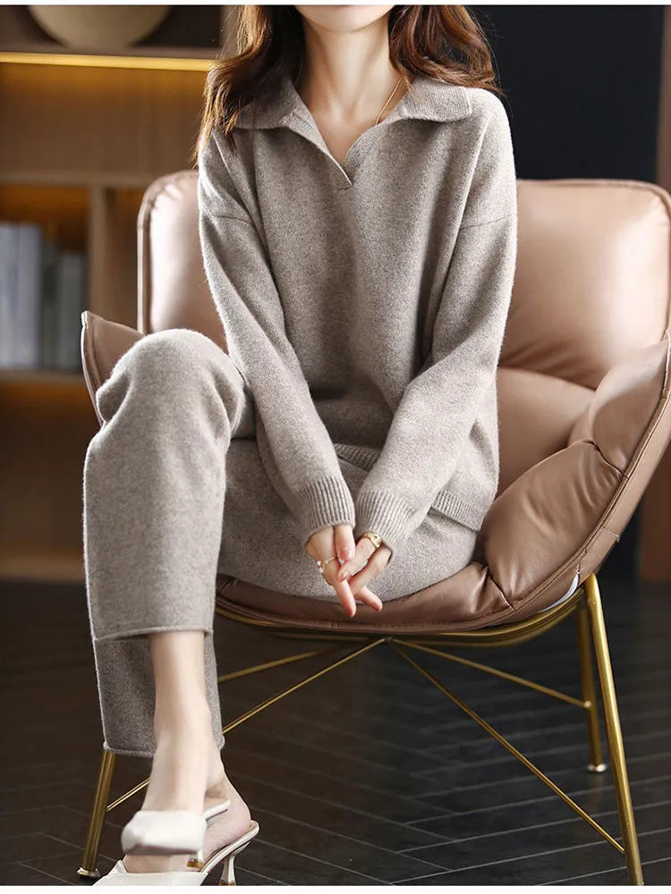 Drune | 2-Teiliges Set Für Damen Mit Oversize Trainingsanzug, Polokragen, Pullover Und Hose