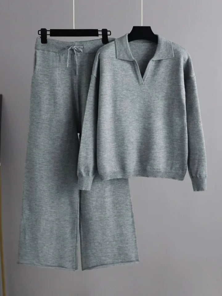 Drune - 2 Stück Set Ladies Oversized Trainingsanzug Polo Kragen Pullover und Hose