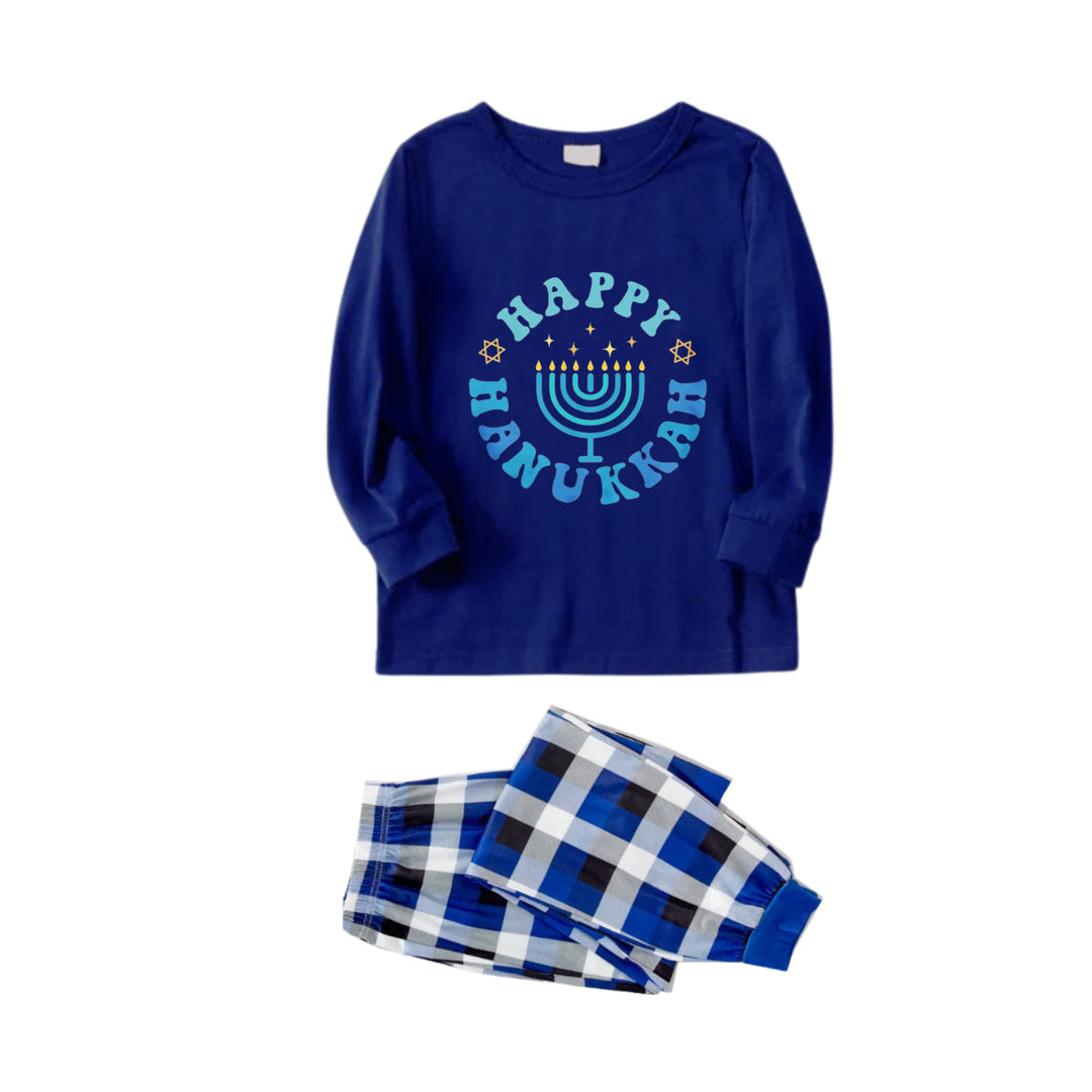 Drune | Familie Frohes Hanukkah Blau&Weiße Karierte Matching-Pajamas