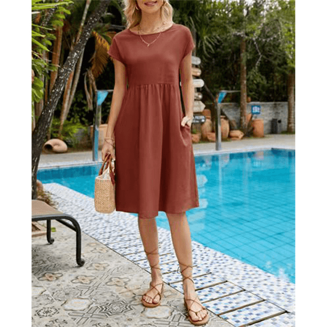 Drune | Baumwolle Leinen Kurzarm Midi Kleid