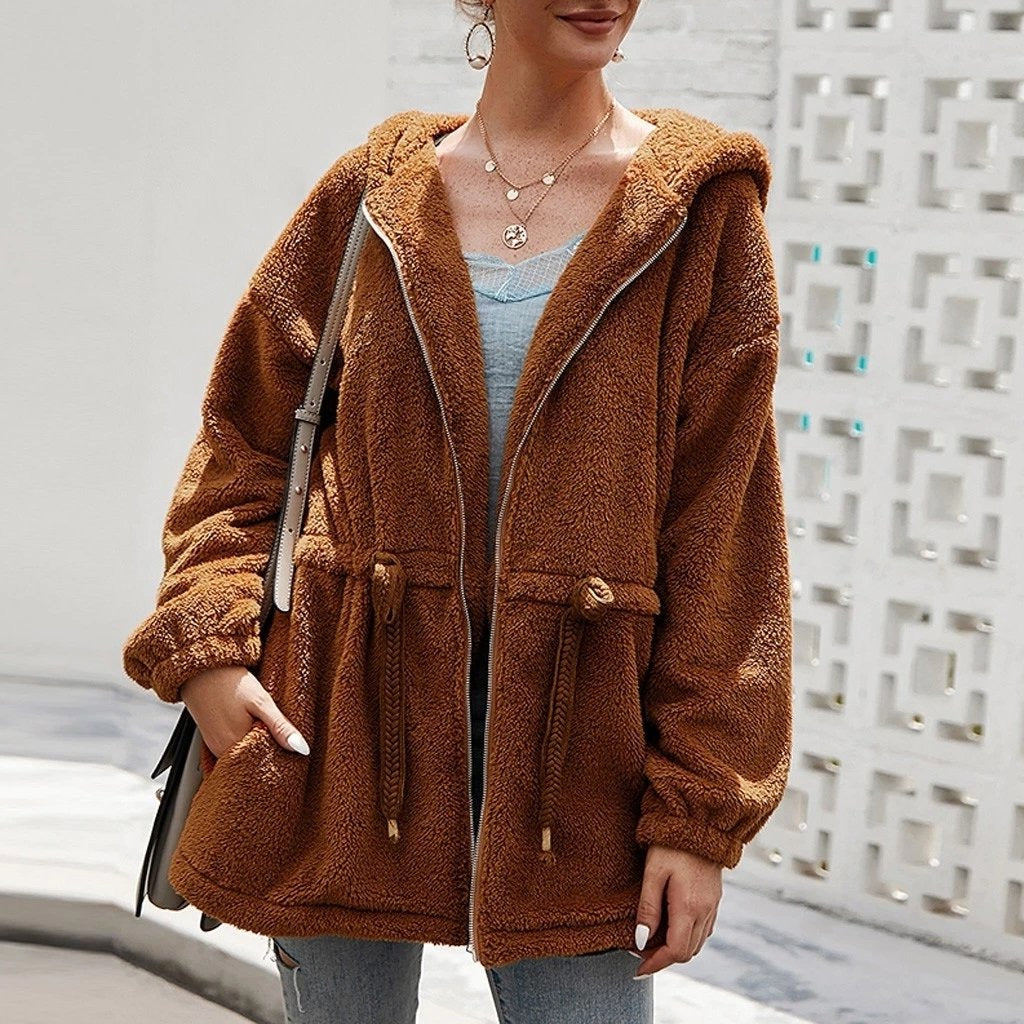 Drune | Teddyjacke Weicher Plüsch Kapuze & Reißverschluss Übergroß Fit Taschen