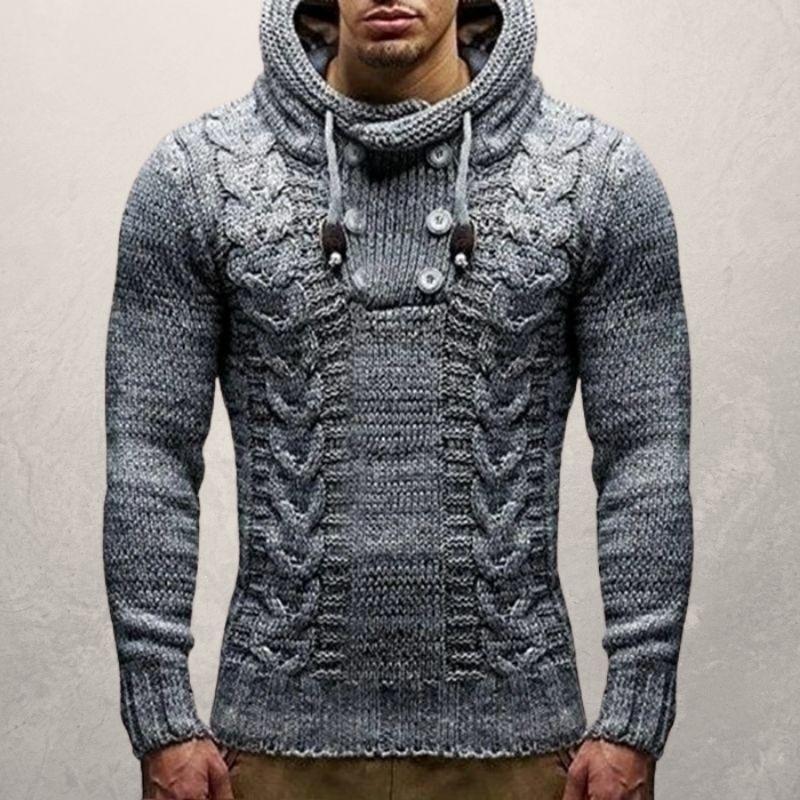 Drune | Wool Kabelstrick Kapuzenpullover Slim Passform Pullover