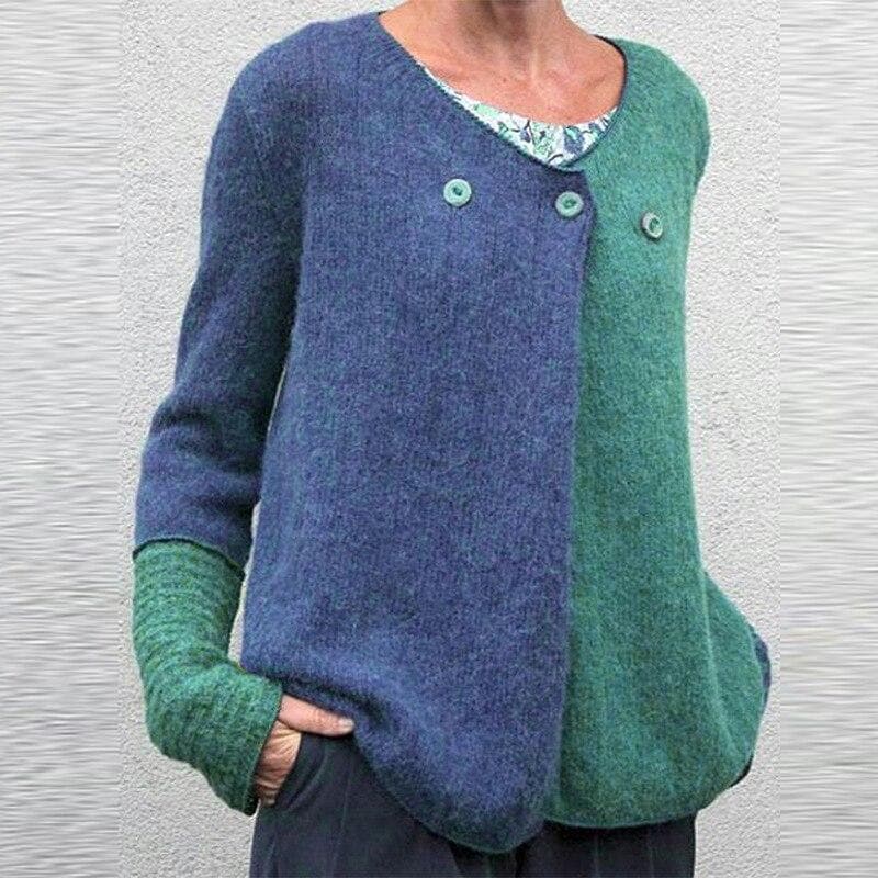 Drune | Relaxed Fit Sweatshirt - Farbblock Knopf-Front Sweatshirt