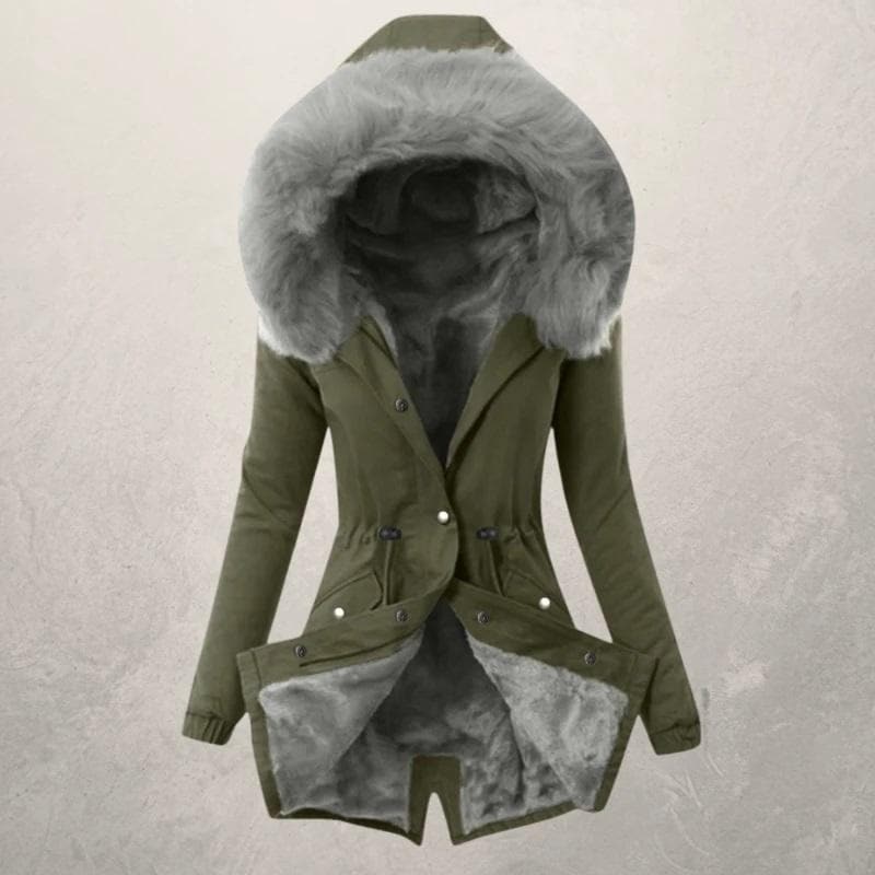 Drune | Parka-Jacke mittellang Fit Mit Kunstpelz gefüttert Kapuze mit Knopfverschluss