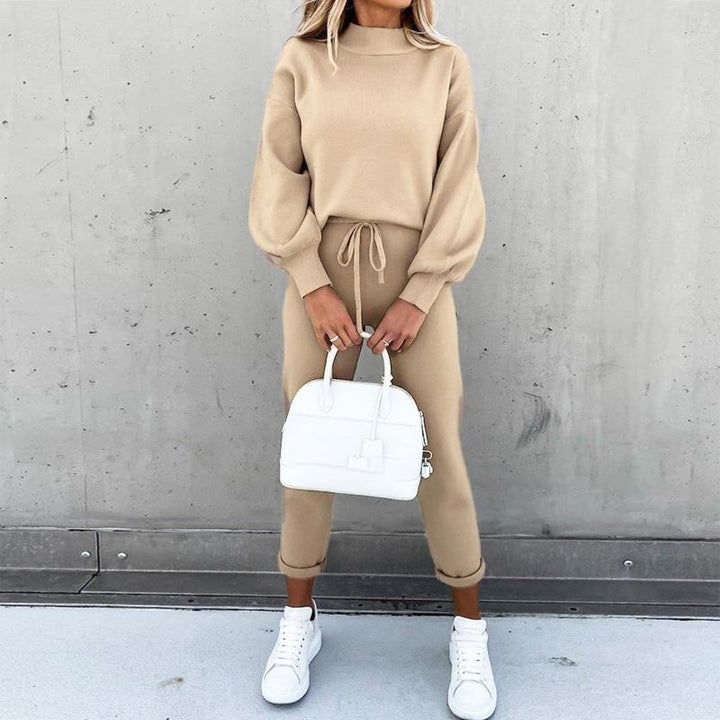 Drune | Gemütlicher Anzug Lässiger Pullover Mit Ballonärmeln Hochtaillierte Jogginghosen Mit Kordelzug