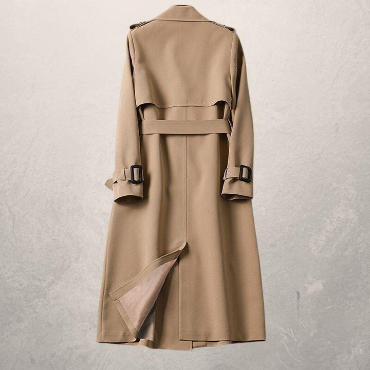 Drune | Trenchcoat Lang Klassisch Schnitt Doppelreiher mit Gürtel und Sturmklappe