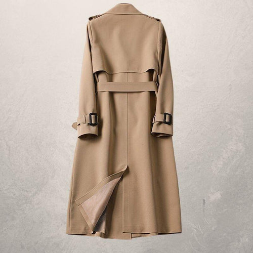 Drune | Trenchcoat Lang Klassisch Schnitt Doppelreiher mit Gürtel und Sturmklappe