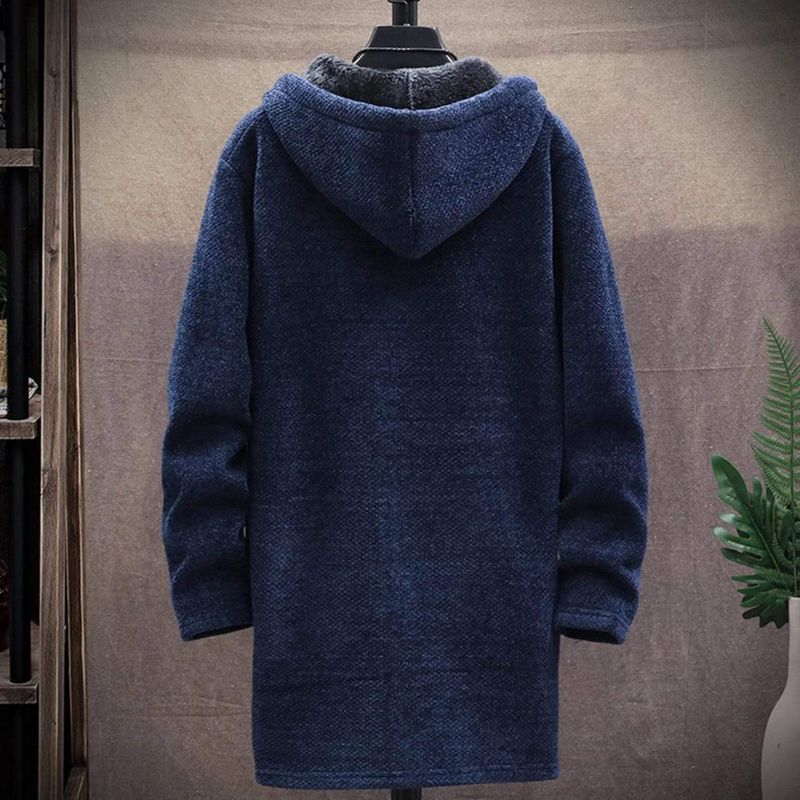 Drune | Kapuzen Strickjacke Strickstruktur Fleece Gefüttert Offen Vorne Mit Seitentaschen