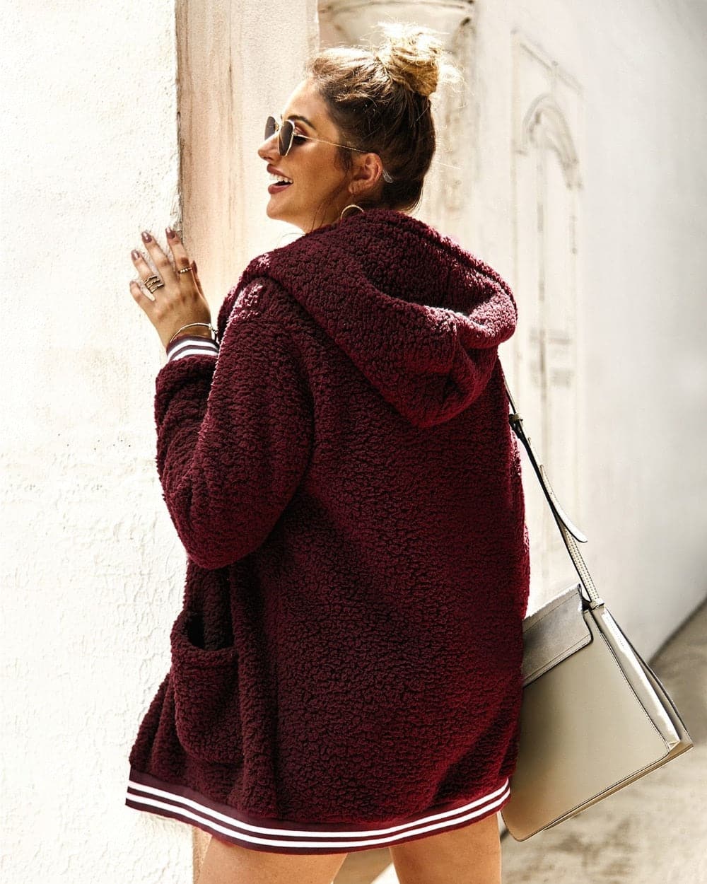 Drune | Fleecejacke Übergroß Sherpa Kapuze Und Große Taschen Weich Und Warm