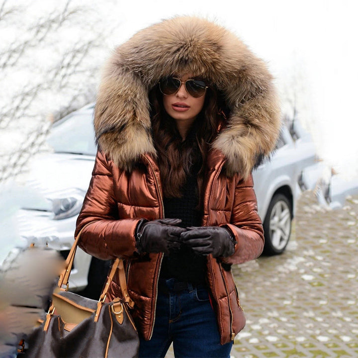 Drune - Modische, gefütterte Jacke mit Kapuze und Kunstpelzkragen