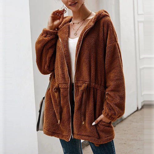 Drune | Teddyjacke Weicher Plüsch Kapuze & Reißverschluss Übergroß Fit Taschen
