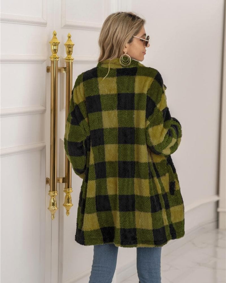 Drune | Mantel - Übergröße - Soft und Warm - Kariertes Muster - Knopfverschluss