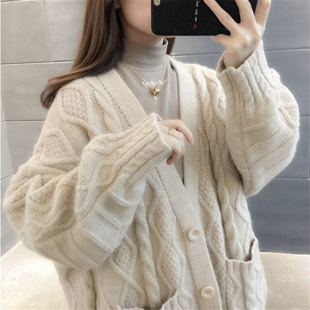 Drune | gestrickte Jacke Lang, dick und warm