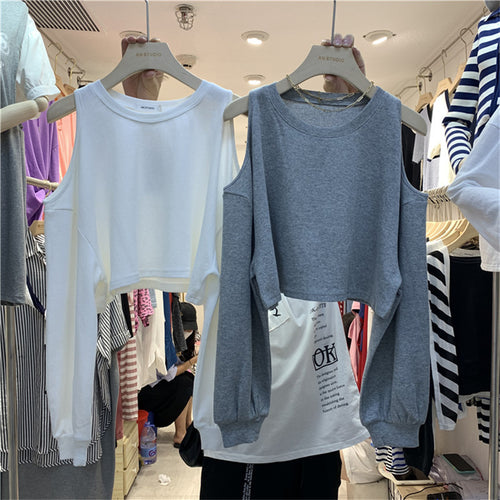 Damen lässiges Crop-Top mit langen Ärmeln Drune