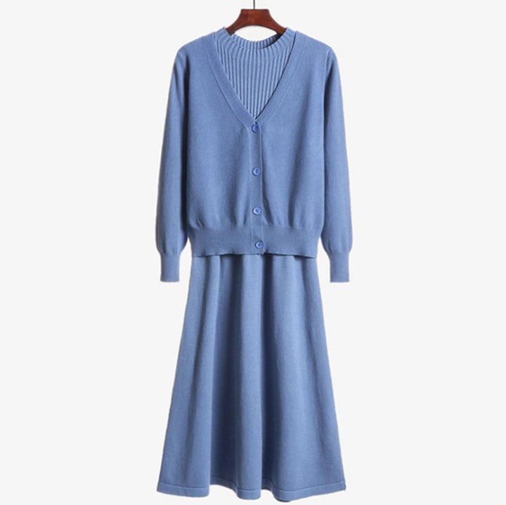 Damen Strickensemble mit tailliertem Kleid und leichter Cardigan Drune