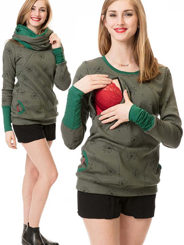 Drune | Schwangerschafts-Chaps, Krankenschwester-Sweatshirts, Blumendruck, Taschen, Reißverschluss, Stillkleidung