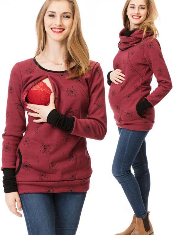 Drune | Schwangerschafts-Chaps, Krankenschwester-Sweatshirts, Blumendruck, Taschen, Reißverschluss, Stillkleidung